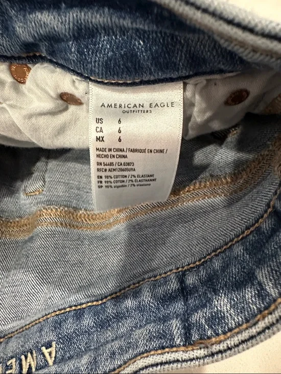 American Eagle Outfitters Distressed Rolled Hem Denim Shorts - Light Blue Wash - Picture 2 of 3